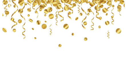  Golden Confetti and Ribbons Falling Celebration Overlay on a Transparent Background PNG Image