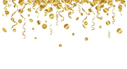  Golden Confetti and Ribbons Falling Celebration Overlay on a Transparent Background PNG Image