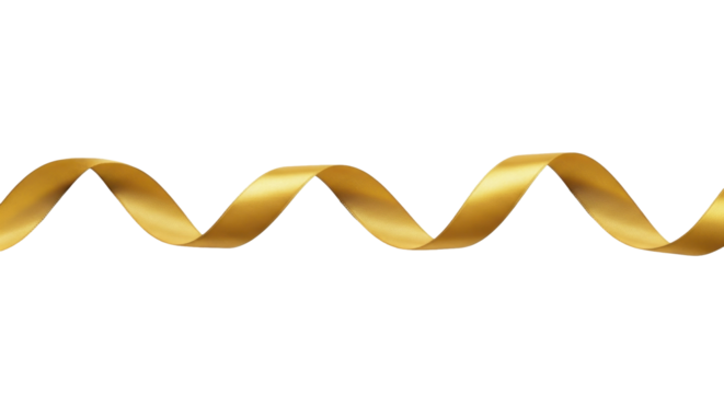  Shiny curling festive gold gift ribbon on a transparent background PNG image - Powered by Adobe