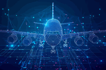 Futuristic 3D Airplane Wireframe Design