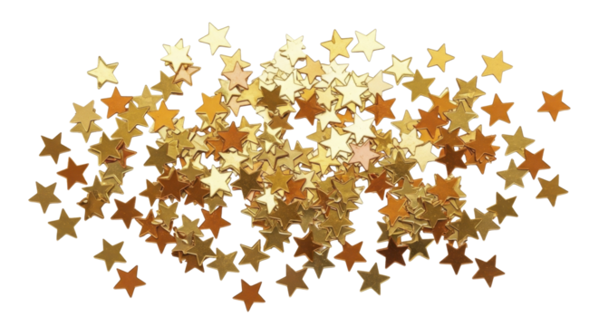  Sparkling gold star confetti on a transparent background, PNG image for festive celebrations