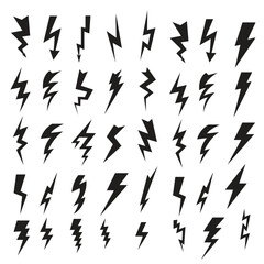 Lightning bolt icon. Flash symbol, thunderbolt, blitz lightnings strike sign. Electric energy black silhouettes, power concept. Vector isolated dynamic sports logo