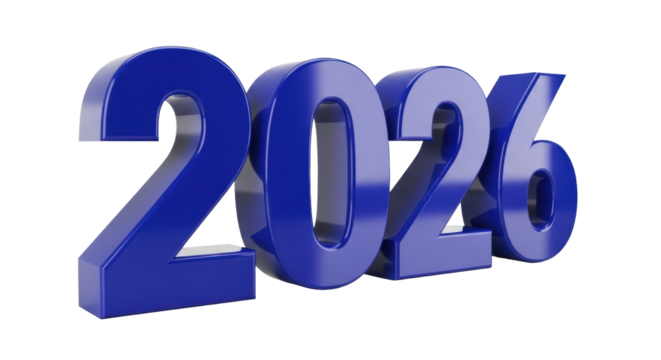  New Year 2026 Blue Glossy Numbers on a Transparent Background PNG Image