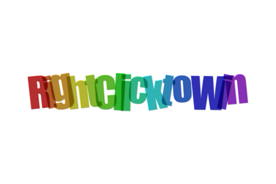 Colorful Abstract Rightclicktown Text on Black Background