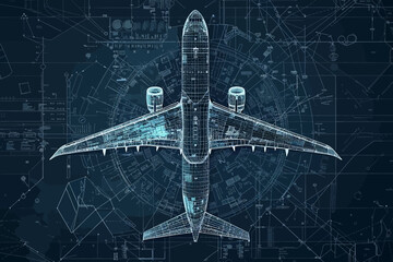 Futuristic 3D Airplane Wireframe Design