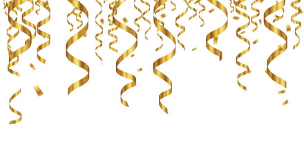  Golden streamers and confetti falling on a transparent background PNG image for New Year party celebration