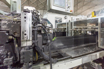 A napkin production line in a large workshop.