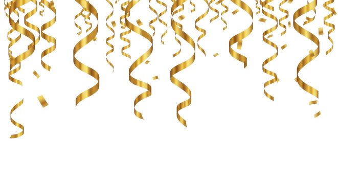  Golden streamers and confetti falling on a transparent background PNG image for New Year party celebration - Powered by Adobe