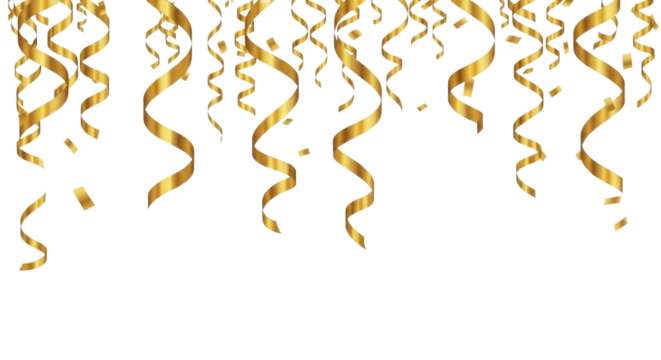  Golden streamers and confetti falling on a transparent background PNG image for New Year party celebration - Powered by Adobe