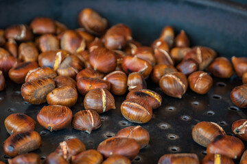 Roasted chestnuts at a Christmas market, holiday experience, Zurich, Switzerland