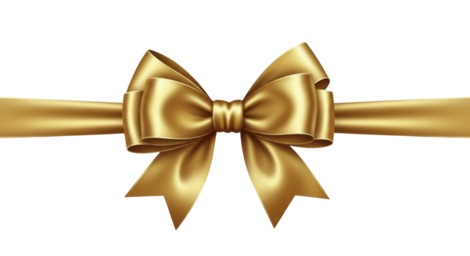  Shimmering golden gift ribbon tied into a festive bow on a transparent background PNG file