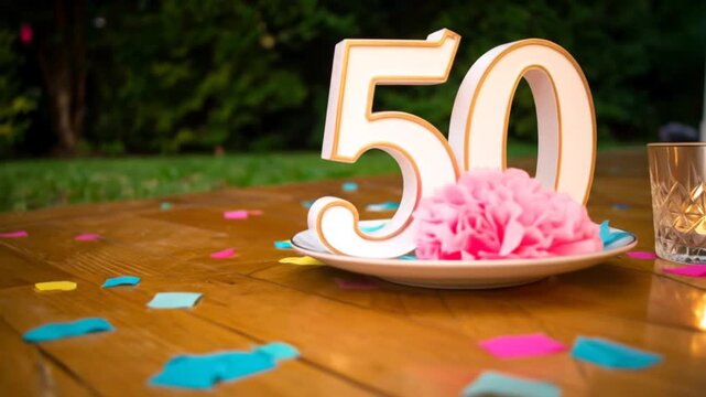 Elegant 50th Birthday Celebration: Festive Decor, Confetti, and Candlelight.
