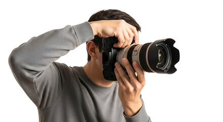 Professional photographer, capturing the perfect shot with a dslr camera and lens, showcasing the art of photography and skill