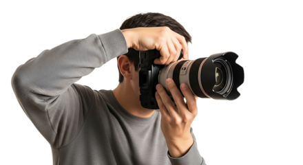 Professional photographer, capturing the perfect shot with a dslr camera and lens, showcasing the art of photography and skill