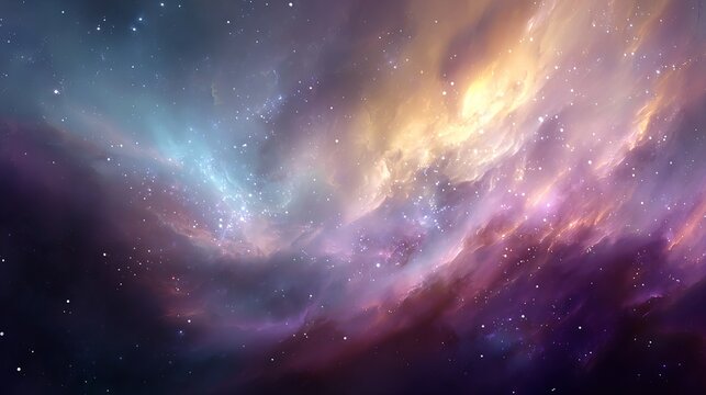 Vibrant cosmic nebula painted with starlight and swirling celestial clouds, evoking wonder and the vastness of space for futuristic projects.