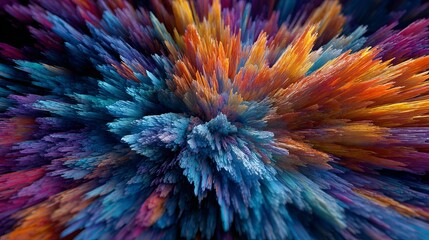 Vibrant explosion of abstract colorful particles, dynamic energy burst, energetic motion, futuristic digital art, science concept, high resolution