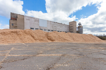 A wood raw material warehouse for paper production.