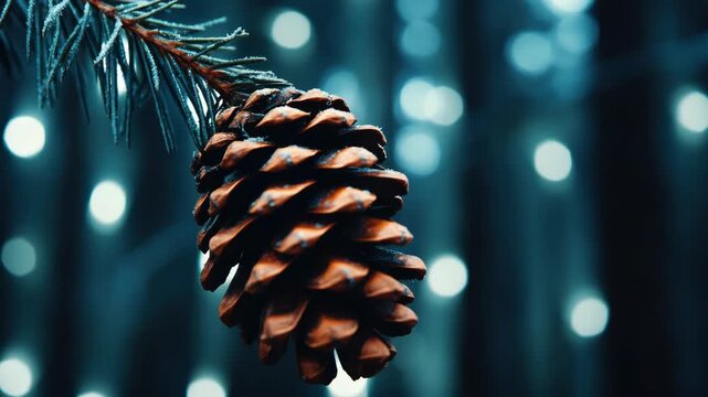 Illuminated Pine Cone on Christmas Tree