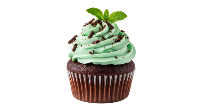 Delicious chocolate cupcake with mint frosting and chocolate sprinkles, a sweet treat for any occasion