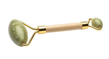 Jade facial roller for skincare, promoting lymphatic drainage, reducing puffiness, and enhancing product absorption for radiant skin