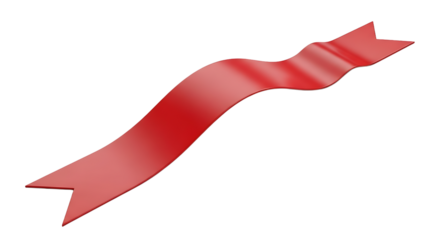 Elegant red ribbon, gracefully curved, perfect for adding a touch of sophistication and festive flair to designs and celebrations