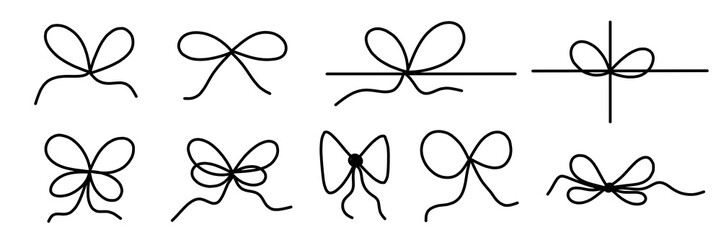 illustration: set of hand drawning ribbon bow decoration elements isolated on white or transparent png