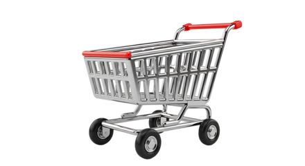 Shopping cart with red handle for retail and ecommerce needs, perfect for online stores and supermarket promotions