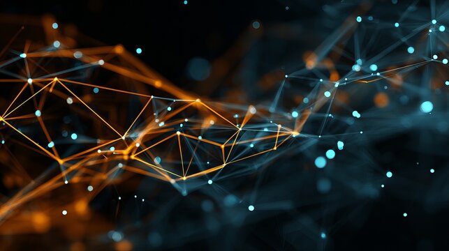 Dynamic glowing abstract network of interconnected lines and nodes pulses with vibrant energy, representing global data flow and digital innovation