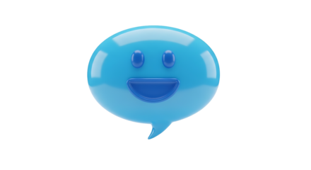 Blue speech bubble with a smiling face conveys positive communication and friendly conversation in a digital world