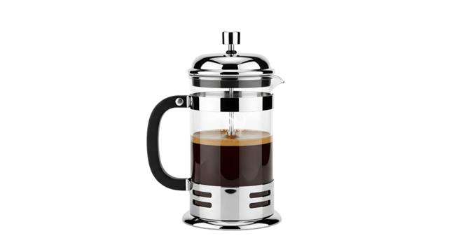 French press coffee maker, showcasing brewing equipment for coffee enthusiasts and highlighting the rich aroma