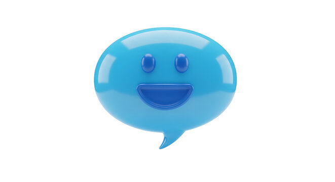 Blue speech bubble with a smiling face conveys positive communication and friendly conversation in a digital world