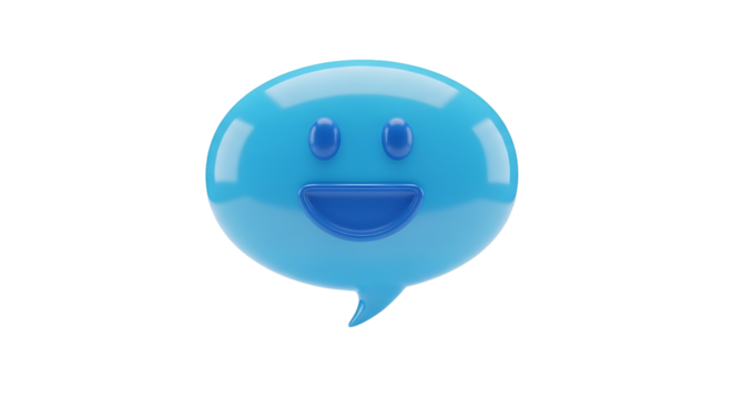 Blue speech bubble with a smiling face conveys positive communication and friendly conversation in a digital world
