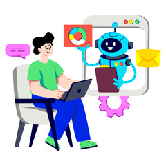 Modern design illustration of human robot talking