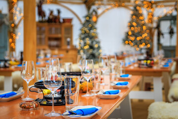 Rustic winter wonderland, festive decor at a restaurant in Zurich, Switzerland