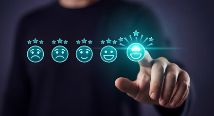 Customer Satisfaction Five Star Rating Hand Touching Interface