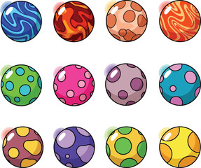 Collection of Twelve Cartoon Planets space cosmos
