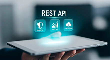 Tablet with REST API concept for the idea of technology and digital innovation.