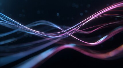 Mesmerizing neon light trails flow dynamically across a dark, abstract background creating a futuristic, energetic, and vibrant visual experience perfect for technology and design.