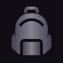 Silver Backpack Icon on Dark Background Keywords: backpack, bag, school, travel, luggage