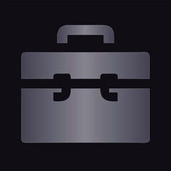 Silver briefcase icon on dark background luggage business