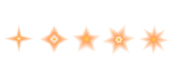 Y2k sparkles icons with soft gradient blur and aura texture. Gradation twinkles, star shapes. Minimal vector sparkle set on white background