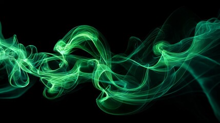 Mesmerizing emerald green smoke elegantly swirls and dances against a deep black background, creating a dynamic and abstract visual experience.