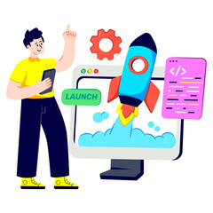 Conceptual design illustration of website launch