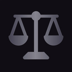 Silver Scales of Justice Icon on Dark Background Keywords: scales, justice, law, balance