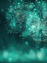 Fototapeta premium Vibrant New Year Celebration 2026 With Colorful Fireworks Bursting Over Emerald Green Night Sky
