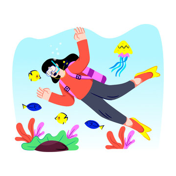 Modern design illustration of female diver