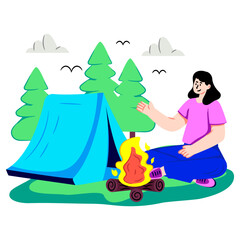 A flat design illustration of camping