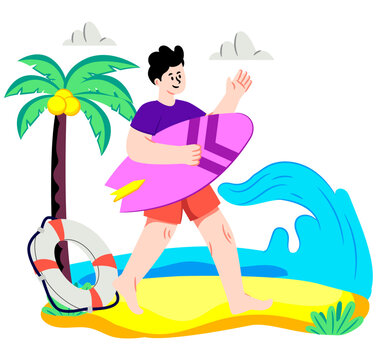 Adventure board illustration, trendy design of surfing