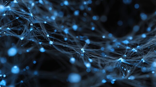 Dynamic network of glowing blue nodes and interconnected lines creating a mesmerizing abstract digital representation of complex data connections
