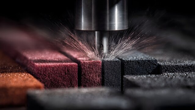 Dynamic Precision Cutting with Advanced Industrial Machinery Creating Fine Dust and Splashes